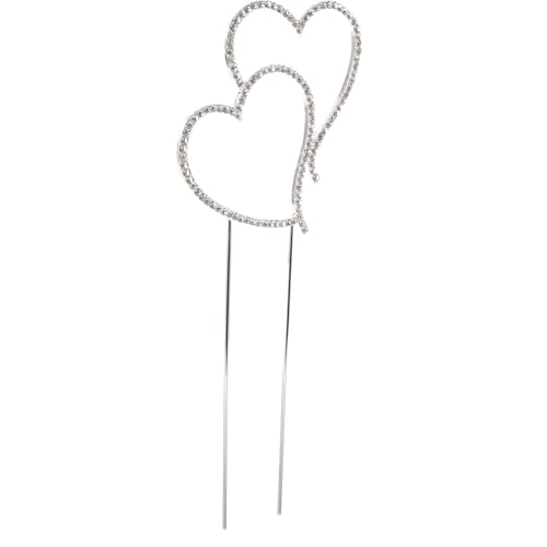 GLEAVI Crystal Rhinestone Double Love Heart Wedding Cake Topper Decoration Silver Alloy Base Romantic Engagement Anniversary Party Accessory