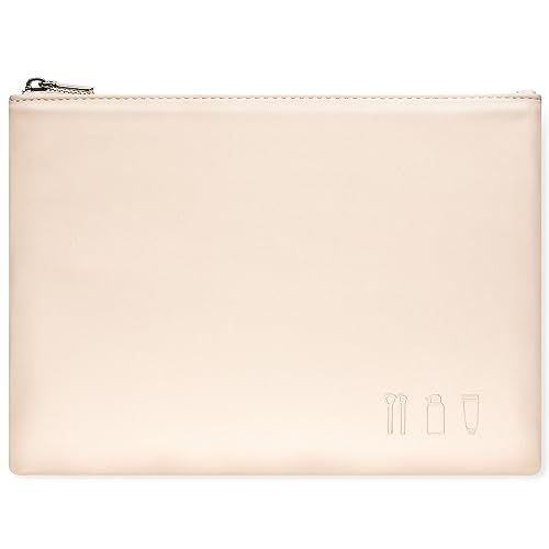 Bueuo Travel Makeup Bag, cosmetic travel bag Large Capacity Leather Cosmetic Bags for Women,Waterproof Portable Pouch Bag Make up Organizer (beige)