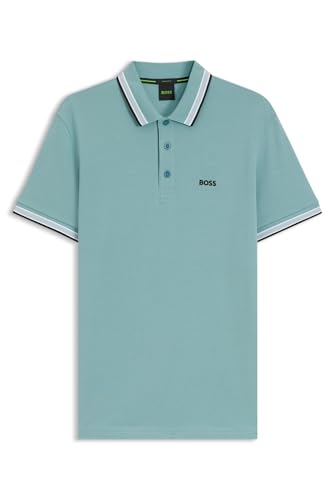 BOSS Mens HBG Paddy Polo Shirt with Contrast Tipping Short Aqua 445 XL