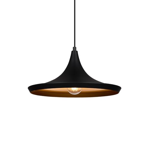 LEDKIA LIGHTING - Lámpara Colgante Metal Presley | Diseño Estilo Kasa Japonés | Altura Regulable | Compatible Bombilla E27 | Acabados Negro y Dorado, Negro, Aluminio