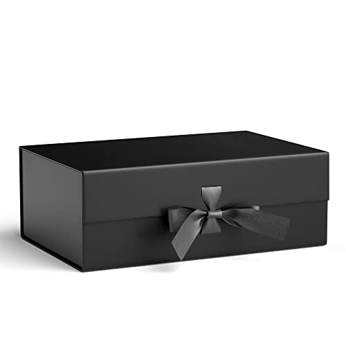 GIFTSAY Magnetic Gift Box for Presents 32.2 x20.3 x11.4 cm Large Gift Boxes Black with Lid for Gifts Paper Wedding Favor Boxes Birthday Gift Box Bulk Party Favor Boxes