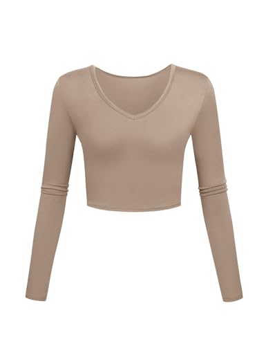 Light Coffee Crop Tops for Women Cheerleader Costume 2025 Fashion Party Clothes Long Sleeve Crop Tops Large