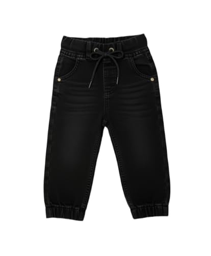 Image of A.T.U.N. (ALL THINGS UBER NICE) Boys Premium Cotton Jogger Jeans with Elastic Waist & Adjustable Drawstring | Soft Washed Denim Look Comfortable Bottom Wear for Kids
