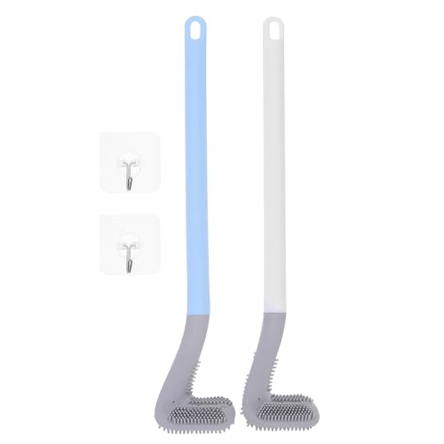 SHINEOFI Cepillo para Inodoro 2 Piezas Mango Largo Cabezal Tipo Golf Colores Blanco Lunar y Azul Glaciar Cerdas Densas para Limpieza Profunda Herramienta Práctica para Baño y Hogar
