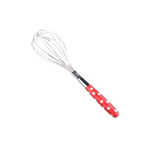 Batidor de huevos con mango de acero inoxidable de alambre de globo de mezcla, diseño de mango de fresa (rosa)
