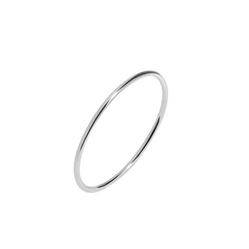 JEWELHEART 14K Solid Gold Wedding Band For Women - White Real Gold 1mm Thin Simple Knuckle Midi Ring - Dainty Stackable Rings Size 8