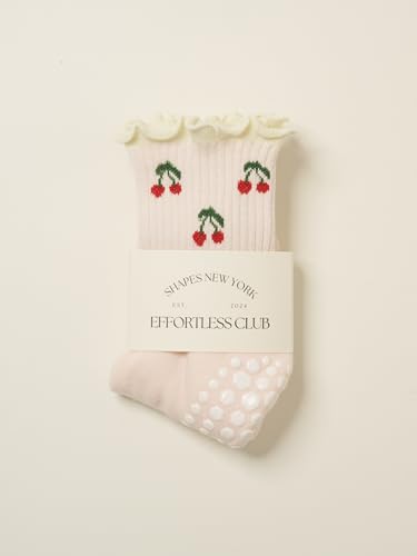 Image of Shapes Studio Half Calf Grip Socks, Cute Fruit Pilates Socks, Ruffle Socks, Non-Slip for Barre Yoga