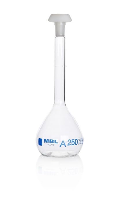 RS PRO Borosilikatglas Laborflasche 250ml Messkolben Enghalsig, Packung a 2 Stück