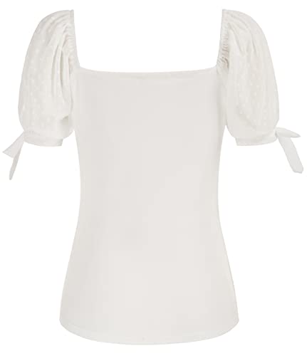Women Plus Size Off The Shoulder Tops White Vintage Blouse Sheer Puff Sleeve Tee Tops (White, 2Xl) #TOP1