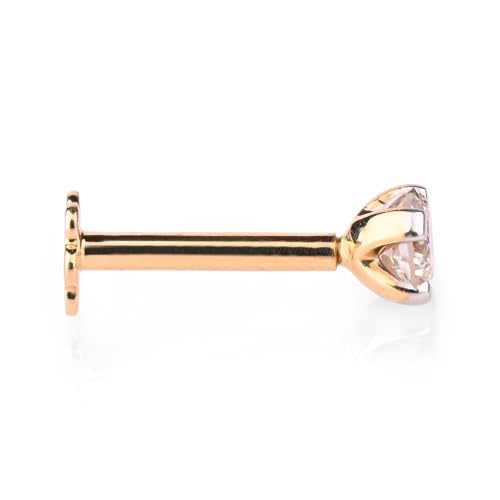 Real Diamond Nose Stud 14K Yellow Gold Nose Ring Internally Threaded 8 MM Screw Back HI Color