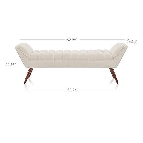 Image of BELLEZE 63 Inch Mid Century Modern Ottoman, Contemporary Upholstered Linen Fabric Bench with Wood Legs, Accent Furniture for Living Room, Bedroom, Entryway - Moreno (Natural)