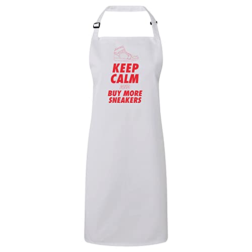 Tablier de cuisine blanc Keep Calm Buy more Sneakers pour passionné de basket
