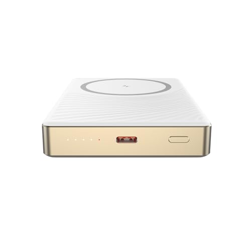 Image of Toreto Magsafe Wireless 10000Mah Fast Charging USB Type-C Input Power Bank, 20W Output for iPhone 12 & Above, Android & Other Qi Enabled Devices + Magnetic Ring (eon Ultra, White+Gold)