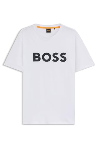 BOSS Mens Thinking 1 Cotton-Jersey T-Shirt with Rubber-Print Logo