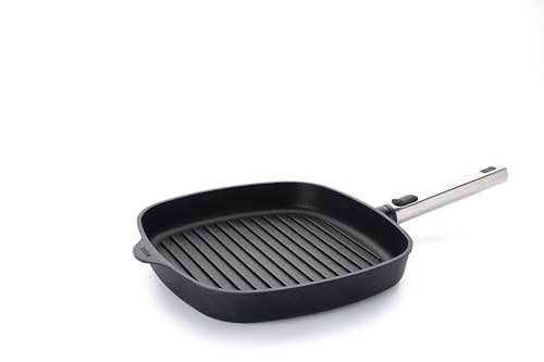 Woll – Diamond Logic XR Pro Grillpfanne 28 x 28 cm viereckig – Aluguss Induktion Pfanne mit Grillrillen & Antihaft-Beschichtung – abnehmbarer Edelstahlstiel – backofenfest