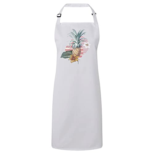 Tablier de cuisine blanc ananas et fleurs tropicales coton premium imprimé jungle exotique botanique