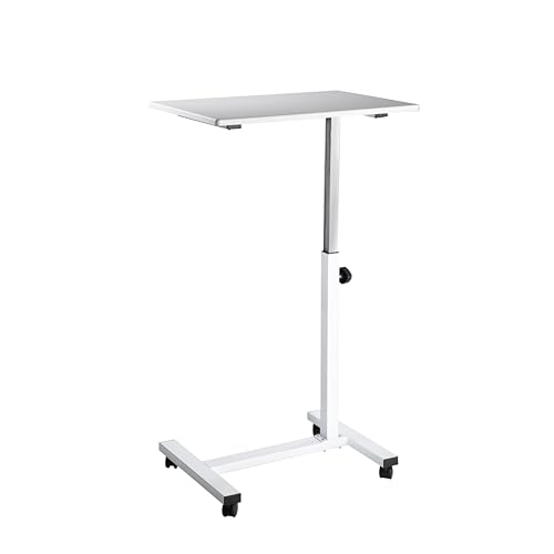 Image of Seville Classics Solid-Top Height Adjustable Mobile Laptop Computer Desk Cart Ergonomic Home Office Stand Rolling Table, Overbed (23.6 inch), White