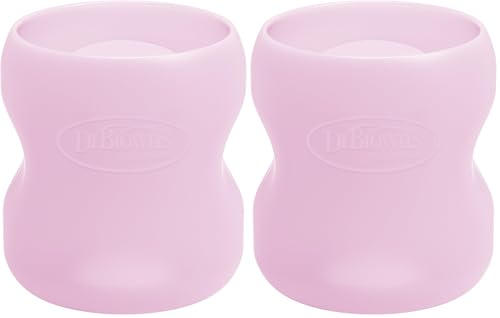 Image of Dr. Brown's Options+ Wide-Neck Glass Bottle Sleeve, 100% Silicone, Pink, BPA-Free, 5 oz, 2-Pack