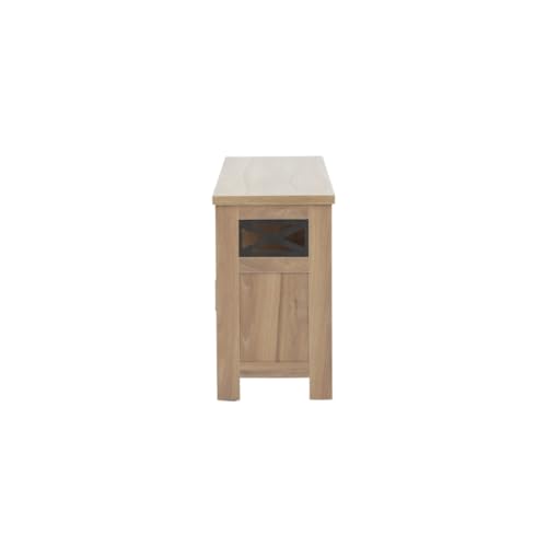 Image of Royaloak Miami American LCD Stand | Wooden TV Cabinet with Melamine Finish | Glass Panel Doors with X-Design | TV Unit for Living Room with Drawer Storage | Elevated Viewing with Telescopic Channels