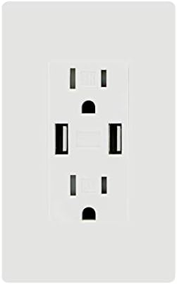 Micmi USB Outlet Decorator Receptacle 3.1A Receptacle, in-Wall Charger with 15 Amp, 125 Volt Tamper-Resistant Outlet Charger (1, White, 3.1A USB A Outlet)