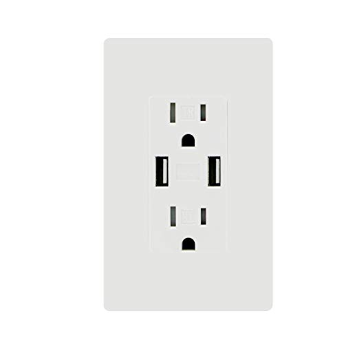 Micmi USB Outlet Decorator Receptacle 3.1A Receptacle, in-Wall Charger with 15 Amp, 125 Volt Tamper-Resistant Outlet Charger (1, White, 3.1A USB A Outlet) 3.1A USB A outlet White 1