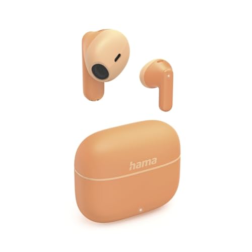 Hama Écouteurs Bluetooth 5.3 sans Fil Freedom Light II, Intra Auriculaires, TWS, Autonomie 20h, Earbuds Compatible Siri Google Assistant, Micro, Commande Vocal/Tactile, Boitier Recharge USB-C, Orange