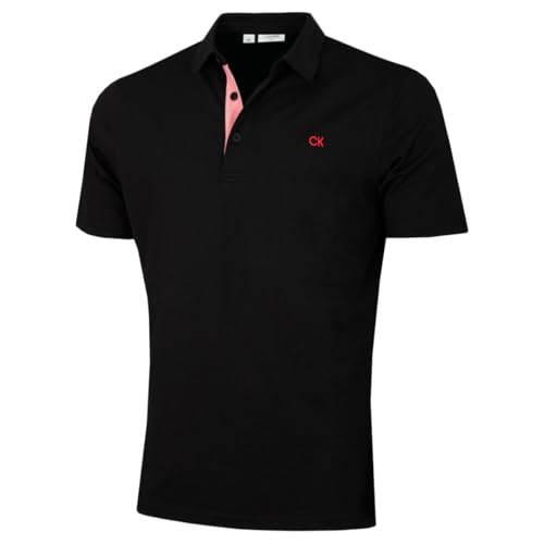 Calvin Klein Mens Prep Campus Oxford Polo Shirt - Solid Black - XL