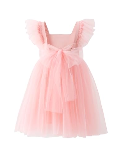 Tutu.kk Toddler Girls Vintage Party Dress Ruffled Sleeve A-Line Tulle Flower Girl Dresses for Wedding,Birthday