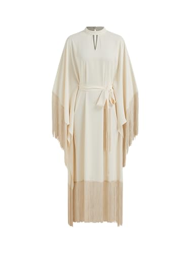 CIDER Maxi Dress Fringe Knotted Stand Neckline Long Sleeve Middle Waist Oversized Fit Casual Vacation Elegant Dress