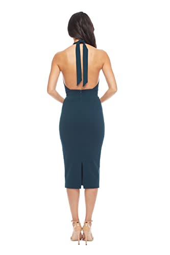 Image of Dress The Population Womens Vanessa Deep Plunge Neckline Halter Bodycon Midi Dress