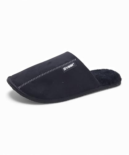 Image of SVAAR Men's Warm Winter Slippers, Cozy Fur Flip Flop Slip-On House Shoes, Indoor Bedroom Slides & Closed-Toe Home Clogs Sandals
