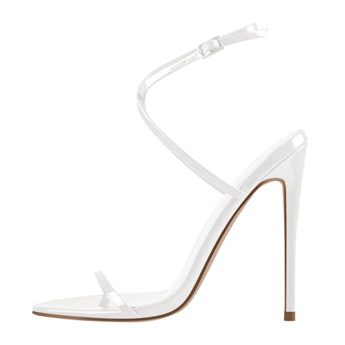 Image of Strappy High Stiletto Heels, Ankle Strap Buckle Heeled Womens Sandals, Sexy Comfort Open Round Toe Heels for Daily Party Dress