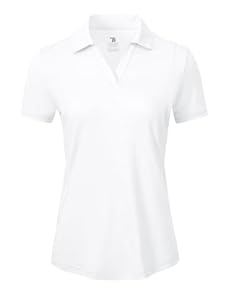 donhobo Damen Poloshirt UPF 50+ Kurzarm Golf Tennis Polo Shirts V-Ausschnitt Tops UV Schutz Schnelltrocknend Sportshirt Casual Polohemd Sommer T-Shirts, Weiß, L