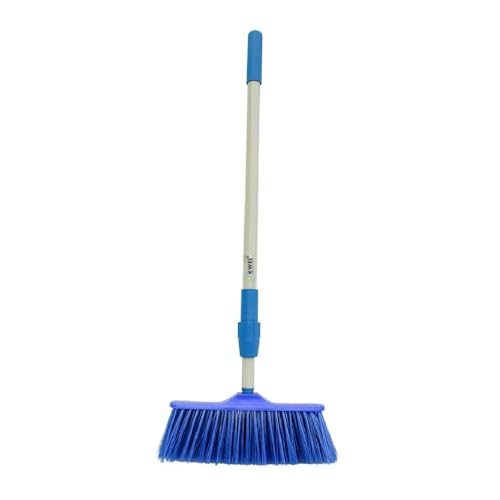 Image of KWEL MR Broom with Soft Brush Comes with a 4ft Extendable Telescopic Rod for Easy and Flexible Cleaning Floors Long Handle Dust Cleaning Brush for Tiles, Carpet. (Set of 1) Blue