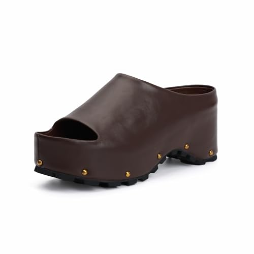 Image of XOBZJH Long-Hair Calfskin Chunky Clog Slide for Women - Memory Foam Luxury Slip on Shoes Women's Mules & Platform Clogs,Designer Mules for Women 2025