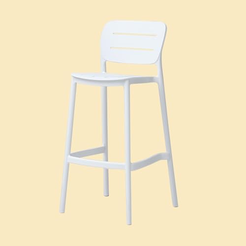 Taburetes de bar altos apilables, sillas de plástico de 26 pulgadas con respaldo y reposapiés para islas de cocina, comedores, pubs, color blanco, perfectos para uso doméstico y comercial