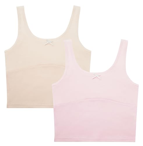 Image of FEOYA Teen Girls Camisole Training Cotton Bra Round Neck Tank Top with Shelf Bra 2 /3 Pack