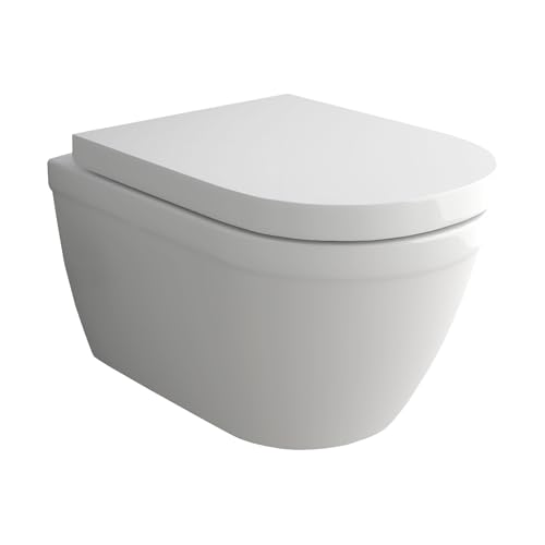 Alpenberger Hänge WC Spülrandlos | Wand WC Kurz 48 cm | Tiefspüler Toilette mit Nano | WC Sitz mit Absenkautomatik Softclose | Kloschüssel Passend zu Geberit (Almeira 8202 K)