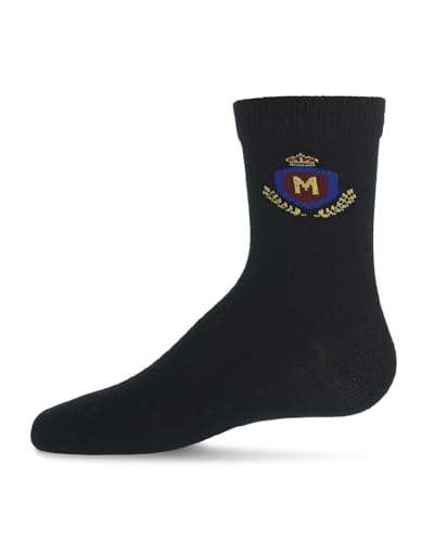 MeMoi Boys Stitched M Crest Solid Color Dress Crew Socks