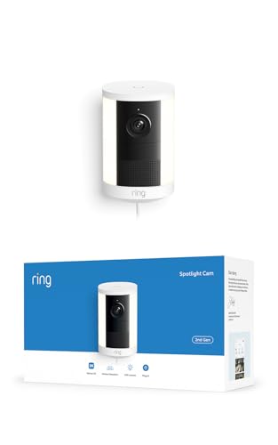 Image of Ring Spotlight Cam, Plug-In (newest model), Home or business security, Wide-Angle Retinal 2K Video, 6x Enhanced Zoom, Motion-Activated Spotlights, White