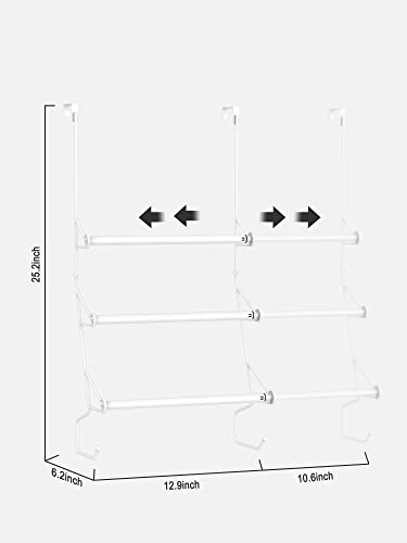 Elbourn Adjustable Over The Door Triple Towel Rack With Hooks, Towel Bar Hanger For Bathroom, White #TOP1