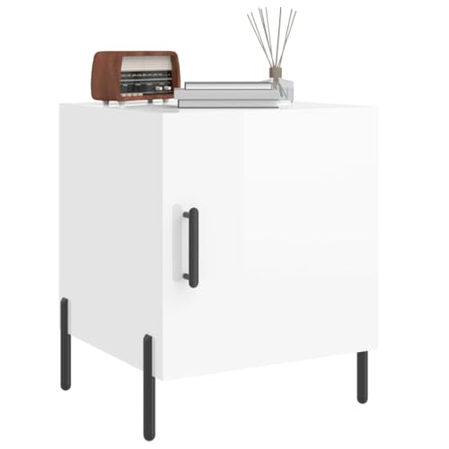 Table de Chevet Blanc Brillant 40x40x50 cm Petit Meuble Rangement