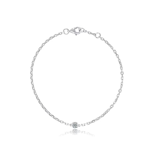 14k Solid Gold 5 Diamond Solitaire Station Bracelet for women(White),0.32ct,DEF VS~VVS, Bezel,No fading, No allergies,Lab grown Diamond,Lobster buckle2