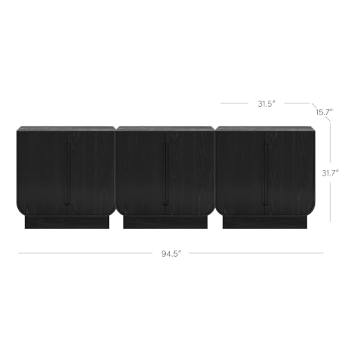 Image of Nathan James Joey Mid Century Modern Buffet Sideboard Storage Cabinet, Arched Accent Cabinet with Rounded Bottom Edges and Integrated Door Pull Cutouts, Black Oak, Set of 3