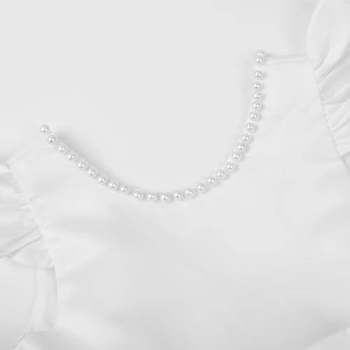 Uhnice Flower Girl Satin Dress with Pearls Flutter Sleeves V Back Gown with Removable Bow for Wedding Birthday Party3