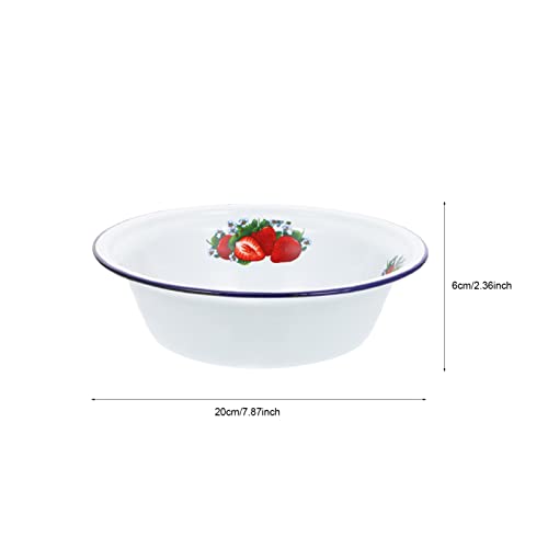 Yardwe Vintage Enamel Bowl Rustic Enamelware Basin Multi- Food Serving Bowl Blue Rim 7.9 Inch (Strawberry Pattern) #TOP2