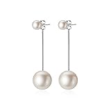 Freshwater Pearl Threader Tassel Earrings 925 Sterling Silver Statement Dangle Earring Ear Jackets Pearls Drop Long Chain Earrings Wedding Studs Fashion Dainty Birthday Jewelry Gifts for Women Girls Sensitive Ears