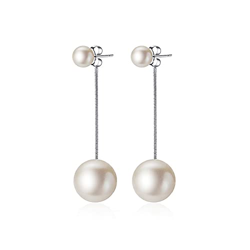 Freshwater Pearl Threader Tassel Earrings 925 Sterling Silver Statement Dangle Earring Ear Jackets Pearls Drop Long Chain Earrings Wedding Studs Fashion Dainty Birthday Jewelry Gifts for Women Girls Sensitive Ears - Main Image
