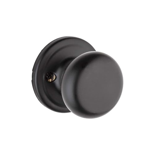 Image of Kwikset Hancock Dummy Doorknob, Single Sided Handle for Closets, French Double Doors, and Pantry, Matte Black Non-Turning Interior Push /Pull Doorknob, with Microban Protection