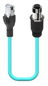Hirschmann 0985 YM57530 104/0.25M, Ethernet Cable, Str M12 Female 4pos-Str RJ45 Male 4pos, D-Coding, 4wire 0.25m Cable, TPE Teal, 900004155